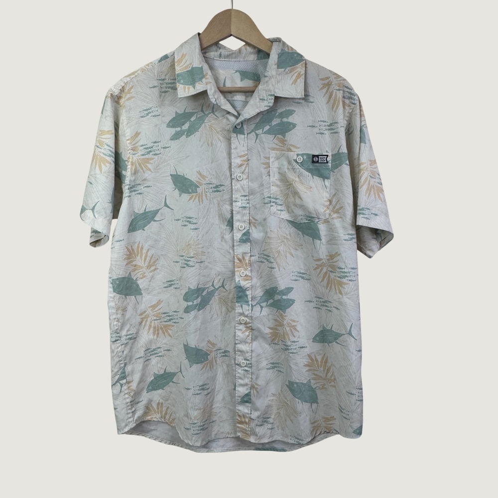 Salty Crew Fishing Shirt Mens Large White Tropical Tuna Print Button Down Surf